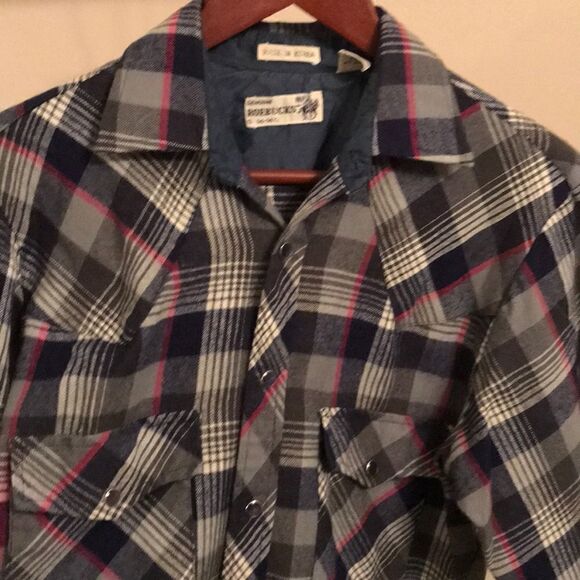 Vintage Roebucks Plaid Snap Front Shirt - Size S - Picture 3 of 8